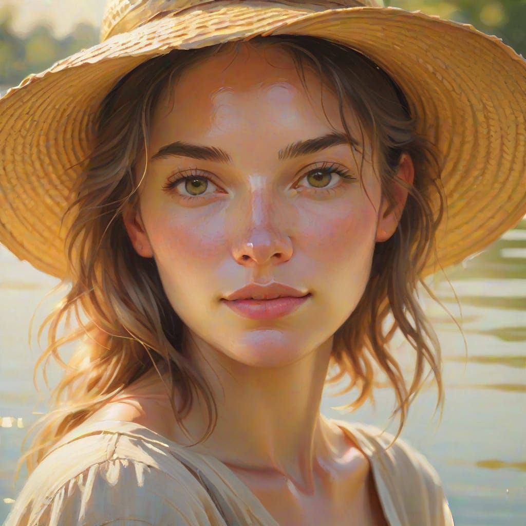Impressionist Painting of a Woman in Straw Hat