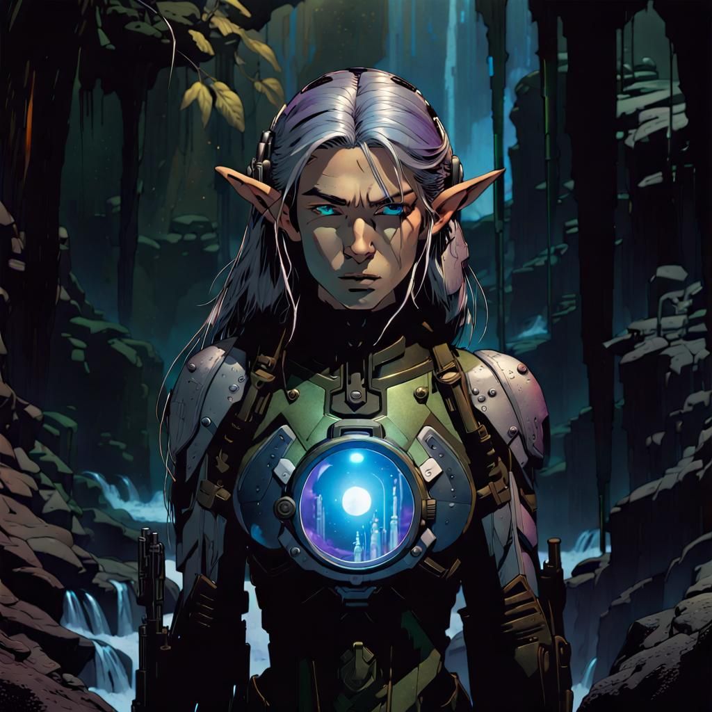 Double Exposure Elf Sniper in Comic Book Style