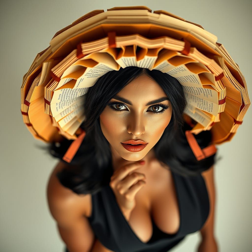 Editorial Photo: Woman in Book Hat and Plunge Neckline