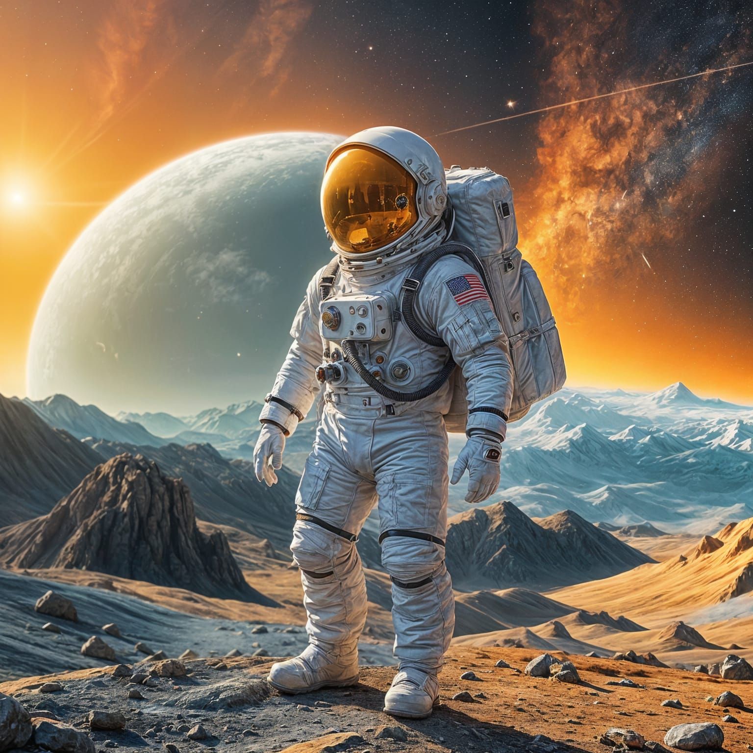 Astronaut Explores Ukrainian Flagged Planet in Contrast to G...