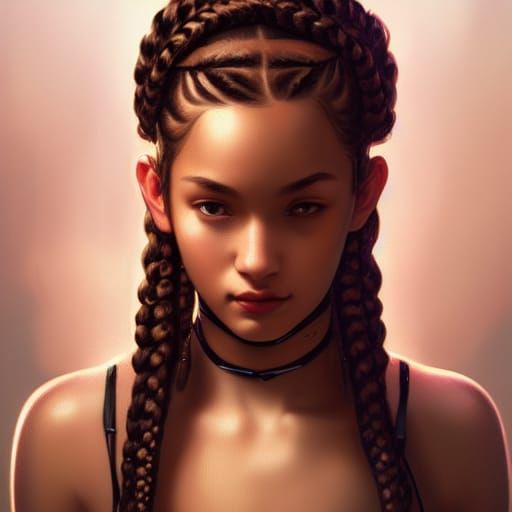 Detailed Portrait of Braided Girl in Art Nouveau Style