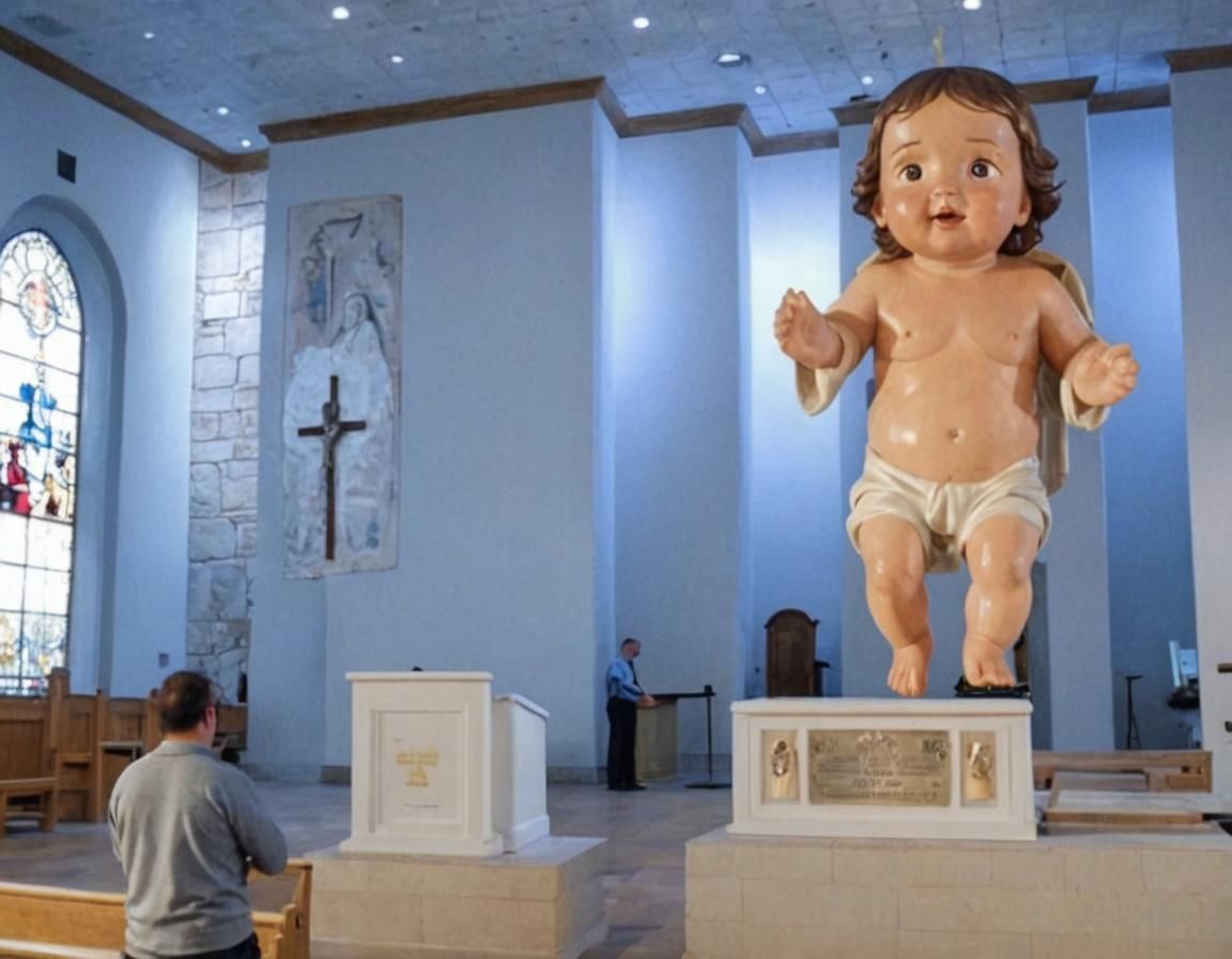 giant baby Jesus in a church