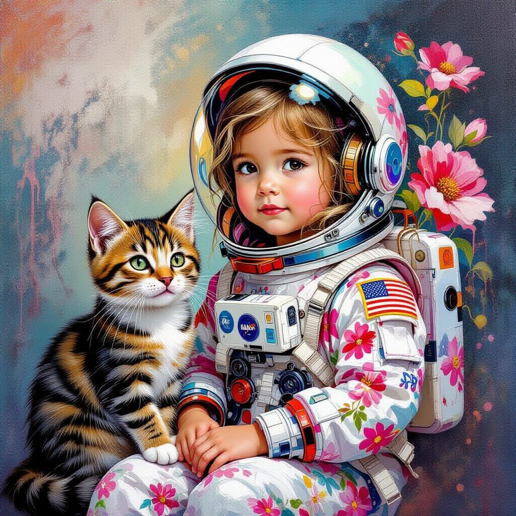 Girl and Cat: Past vs Future in Graffiti Style