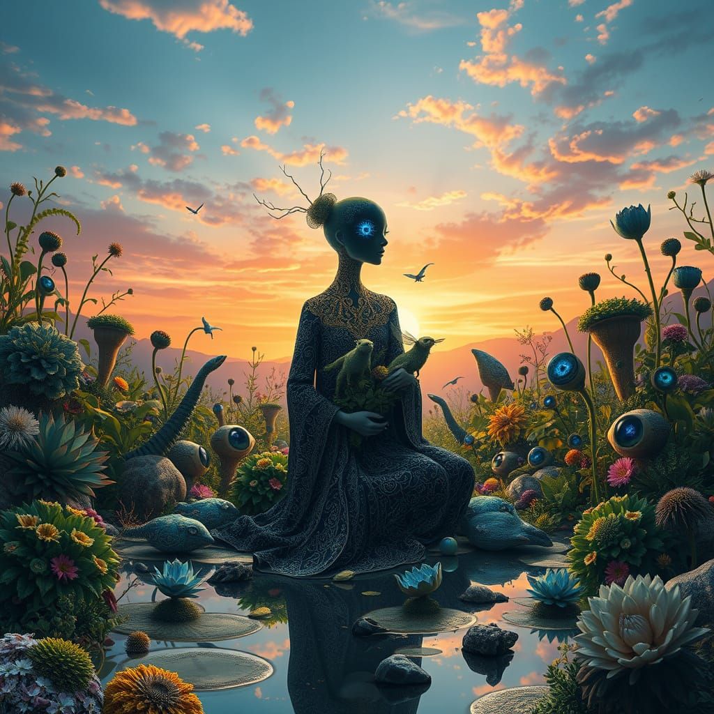 Enigmatic Figure in Vibrant Fantasy Realm