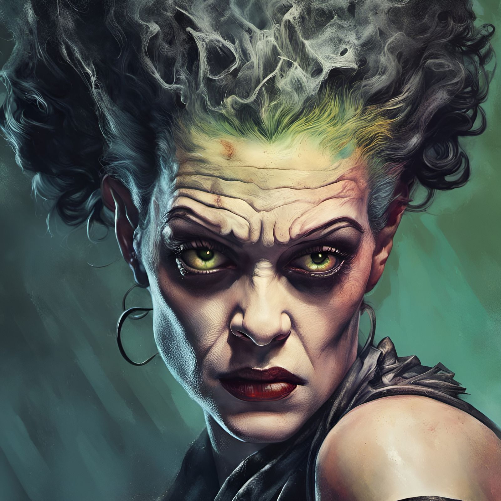 Hyperrealistic Bride of Frankenstein Splash Art