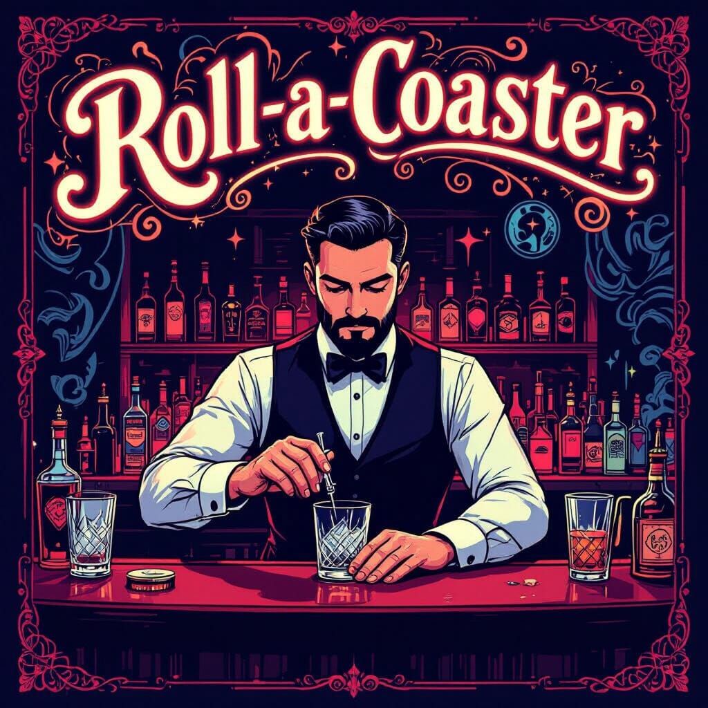 Cartoon Speakeasy Bar with "Roll-A-Coaster" Sign