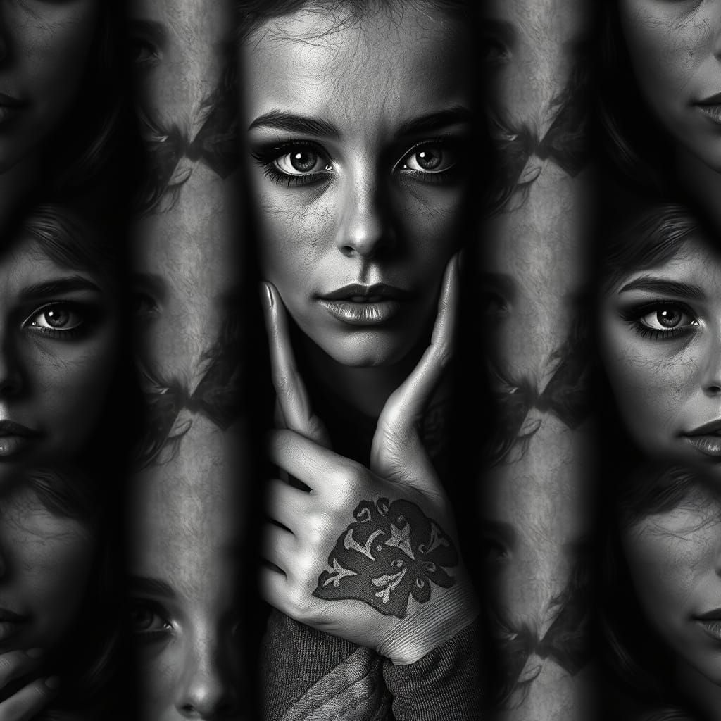 Tattooed Woman Sock Design in Classic Black and White