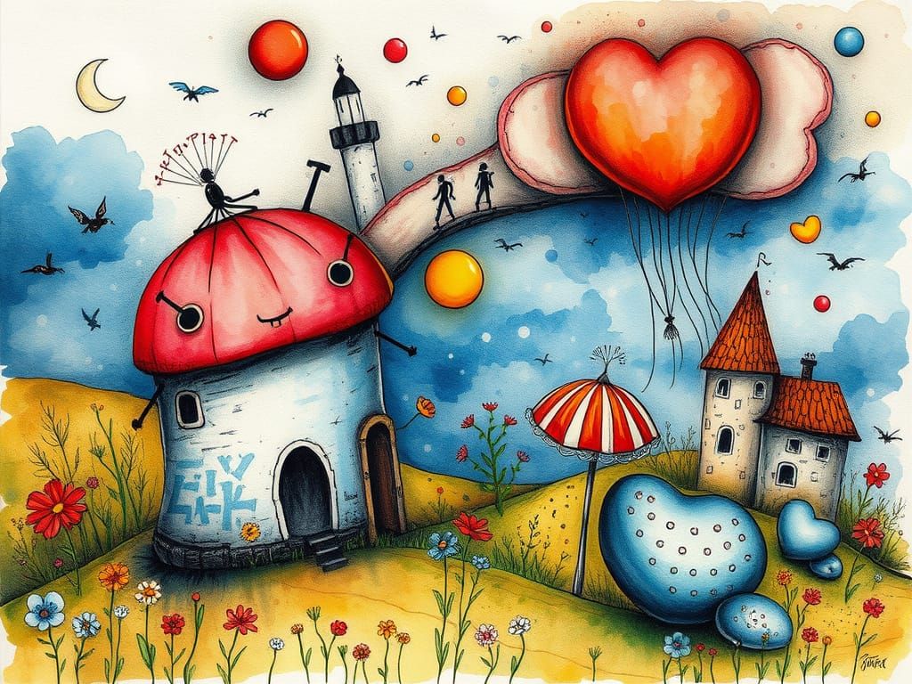 Whimsical Watercolor Dreamscape in Vibrant Colors