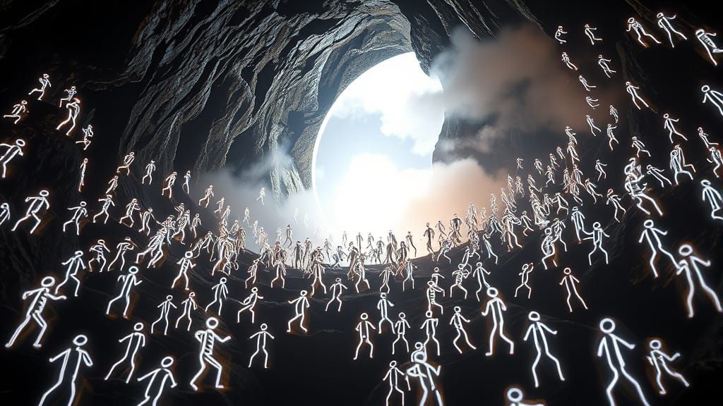 Glowing Figures Fall in Rothko-Klee-Haeckel Style