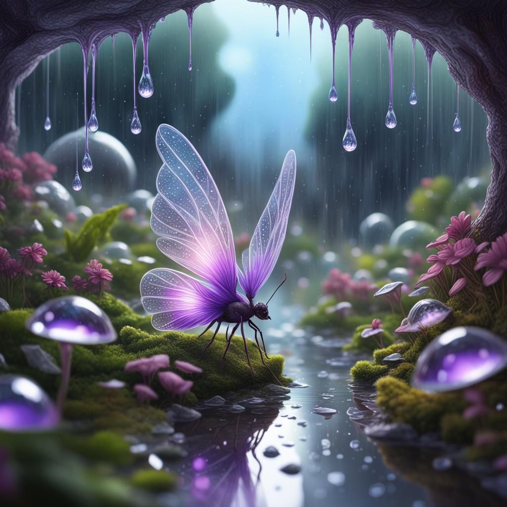 Fairies with Violet Wings in a Fantasy Landscape