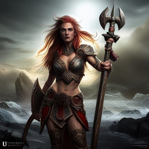 Fierce Warrior Princess with Axe and Sword