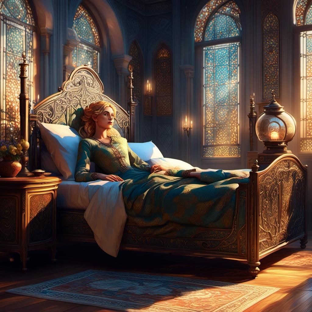 Art Nouveau Portrait in Hyperdetailed Lighting