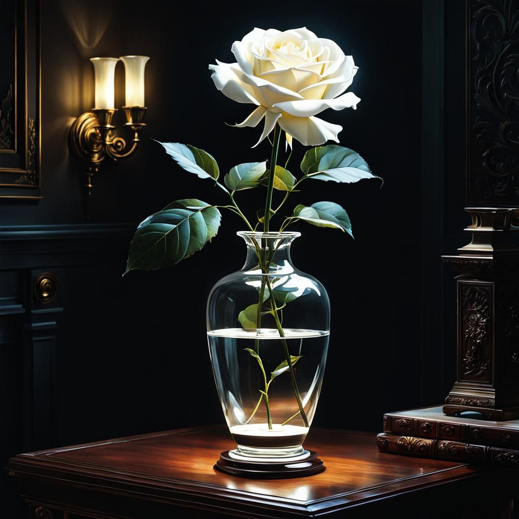 Radiant White Rose in Chiaroscuro Style