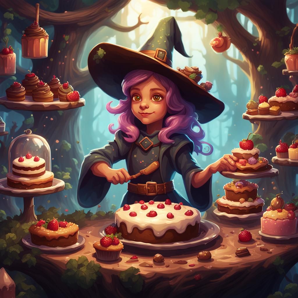 Sprite Witch Baking Cakes in Forest Home
