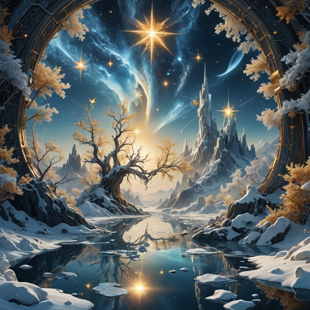 Abstract Icy Heart in Endless Space: Digital Art