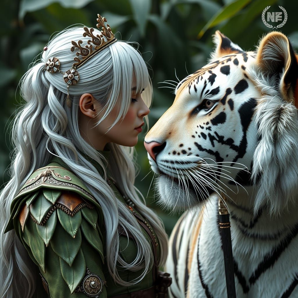 Fantasy Ranger and White Tiger Portrait