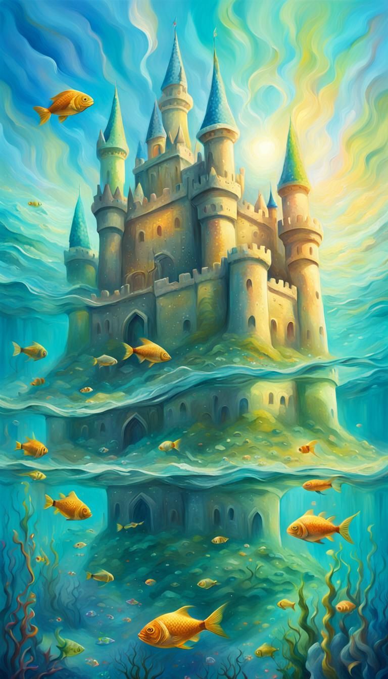 Underwater Sandcastle in Dreamy Oil Painting Style