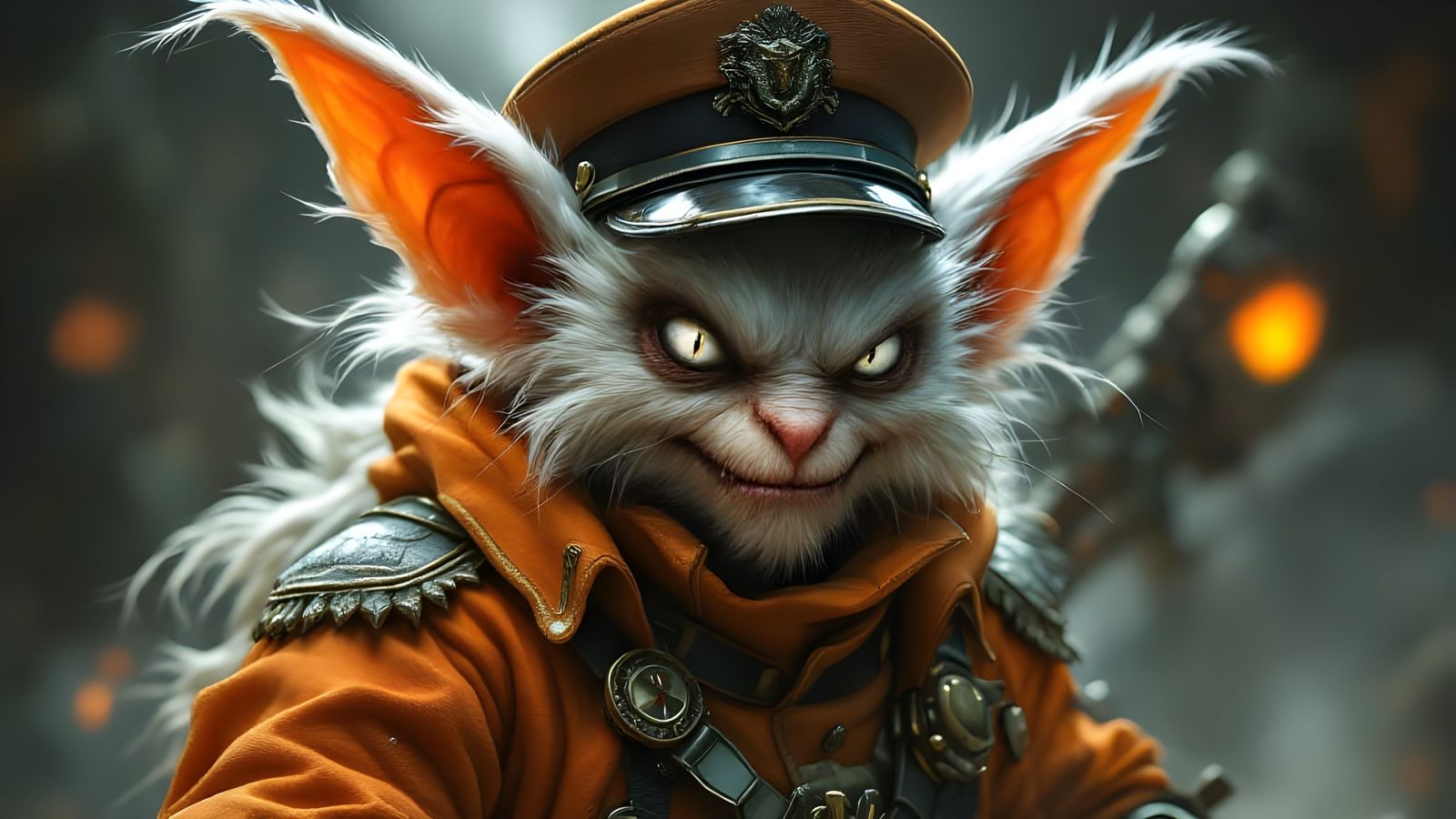 Fluffy Gremlin in Orange Military Regalia: Fantasy Art