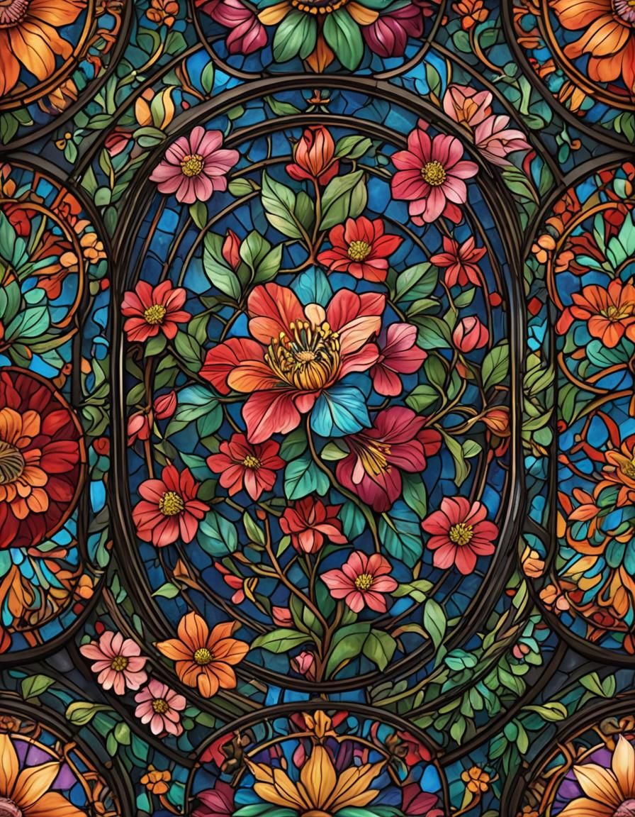 Vibrant Azalea in Traditional Stained Glass Art