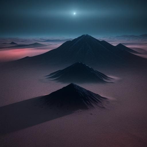 Mysterious Low Poly Moonscape with Glowing Clouds