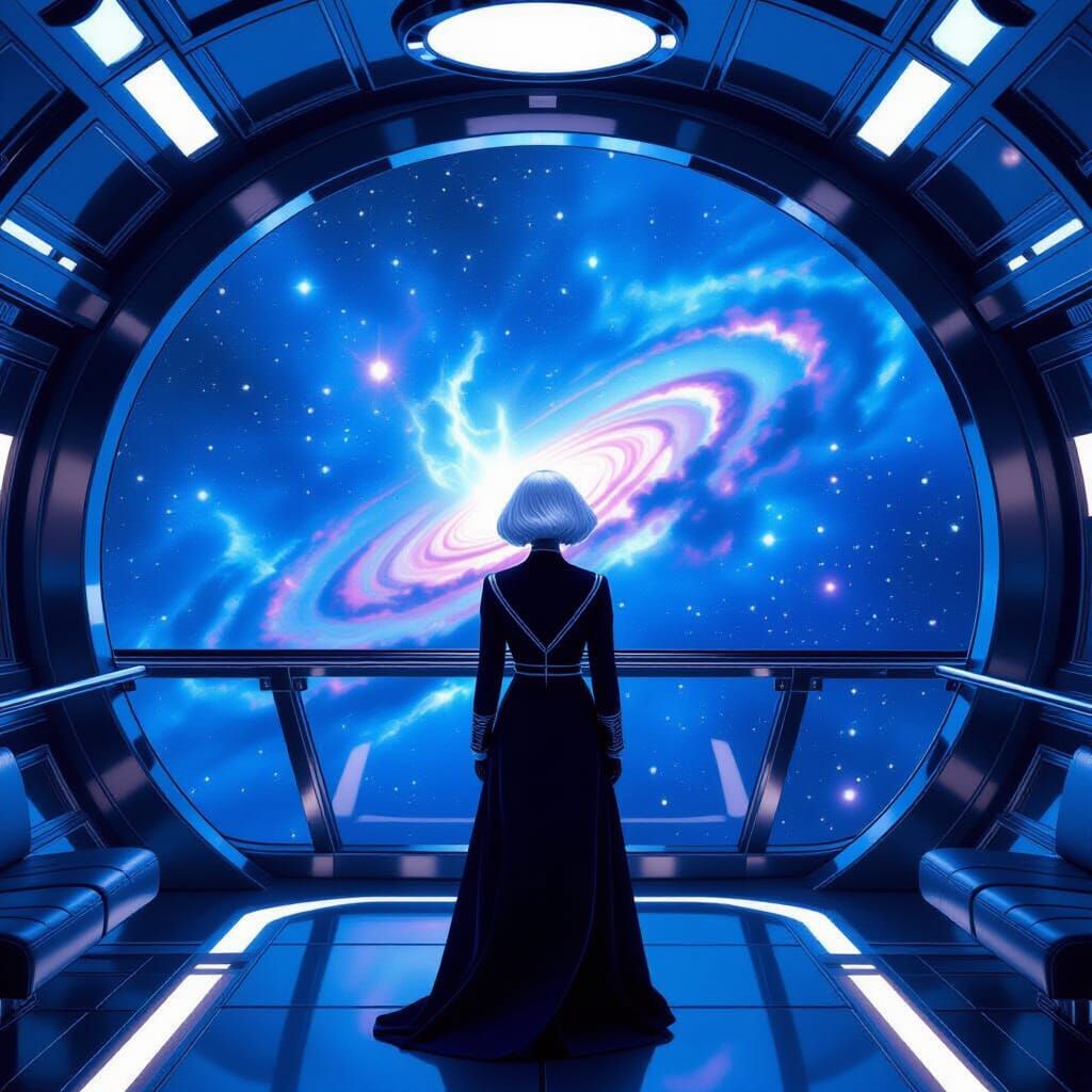 Flight Attendant on Spaceship in Art Nouveau Style