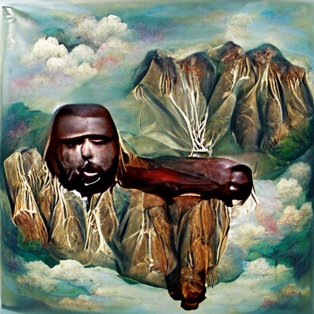 Jesus Floating Over Mountains in Ultra Realism