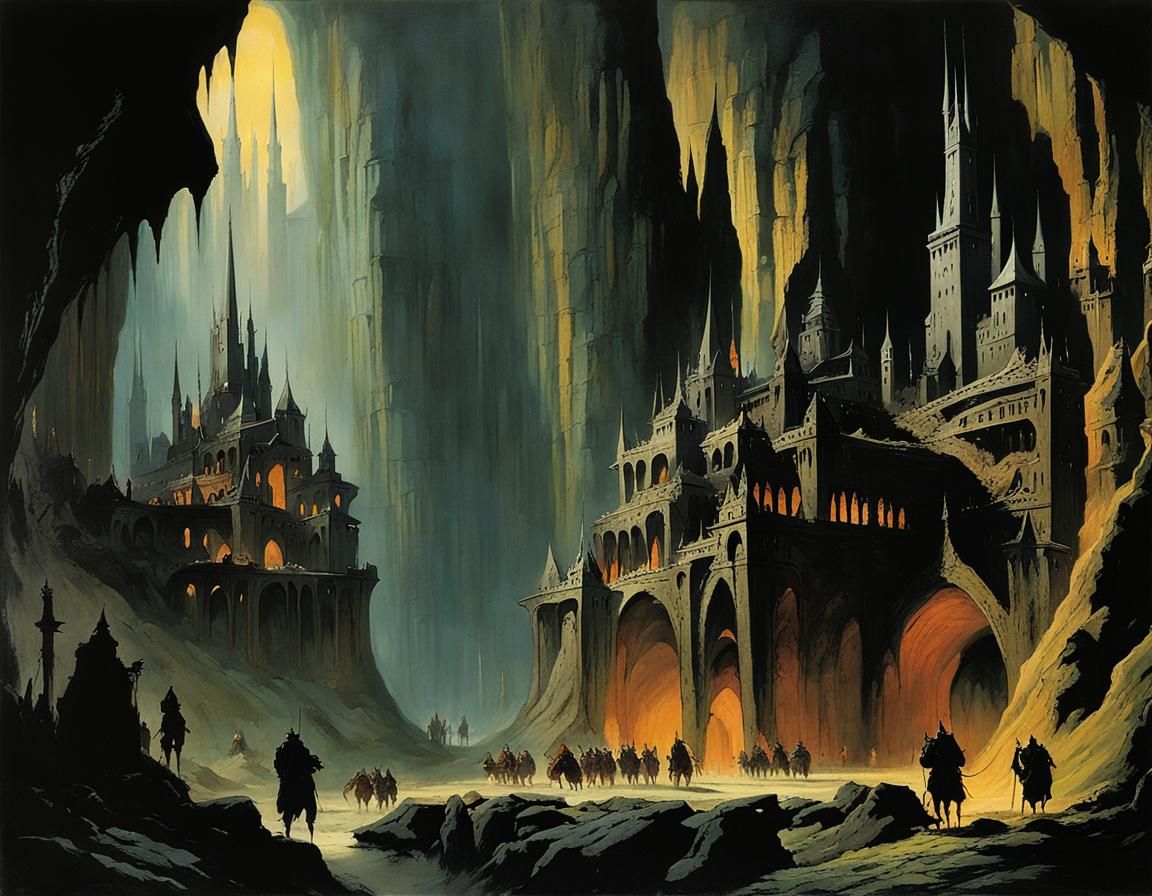 Ominous Grimdark City in Underground Cave