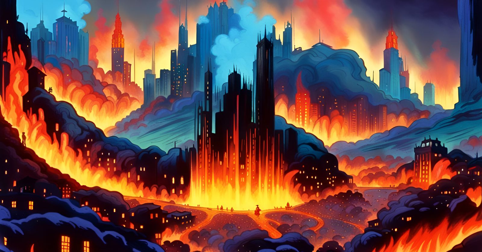 Burning Geothermal Metropolis in Animated Style