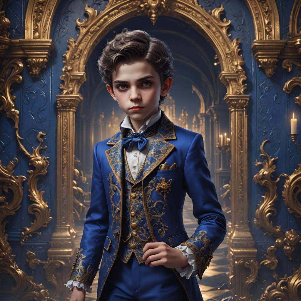 Cute Vampire Boy in Baroque Style, Detailed Art