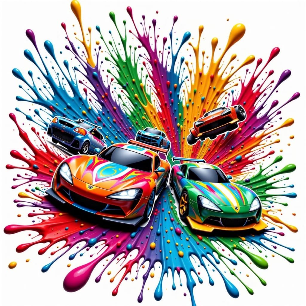 Vibrant Hot Wheels Cars in Splatter Paint