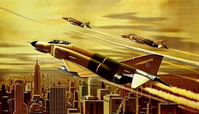 F-4 Phantom Jet Soars Over 1940s NYC
