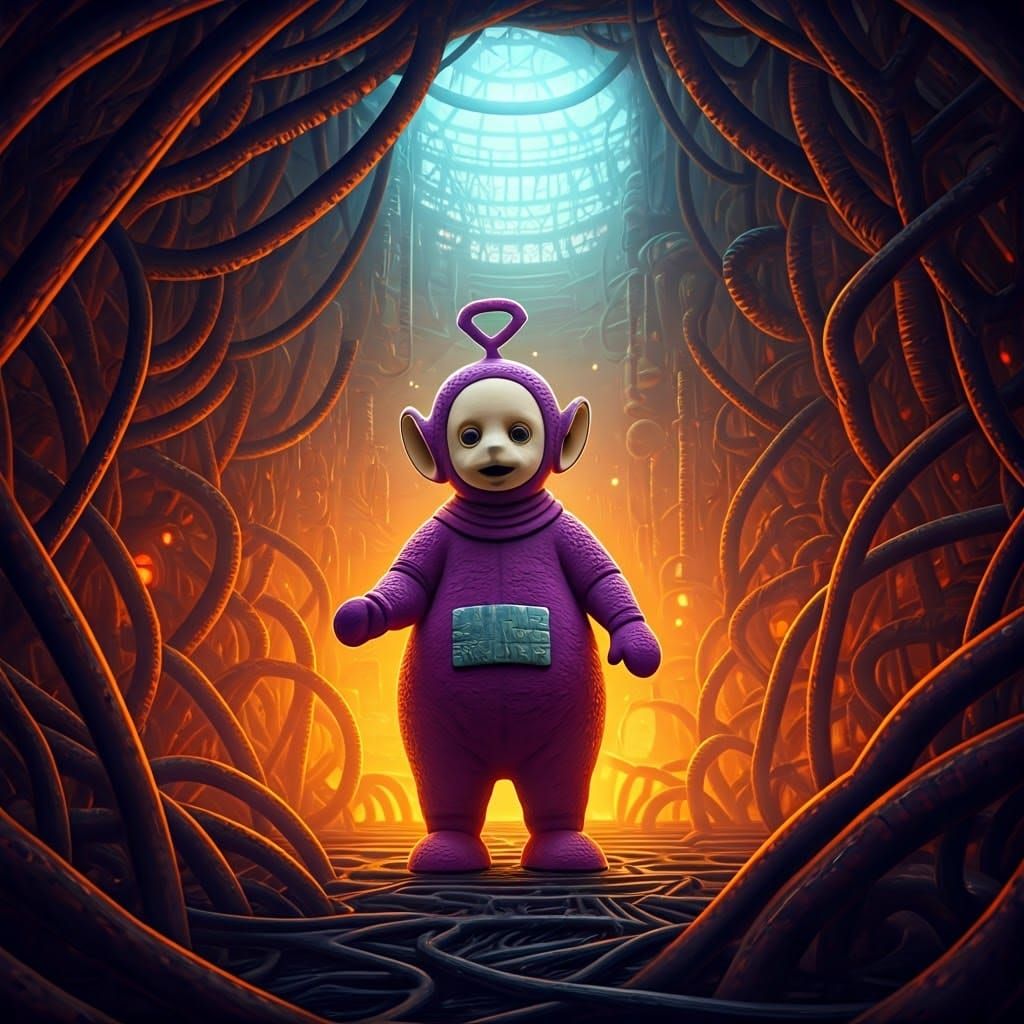 Cyberpunk Teletubby Born from Biomechanical Horror