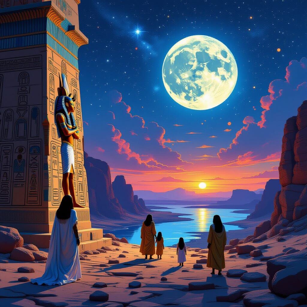 Cosmic Egyptian Gods Resurrect Dreams in Dystopian Space