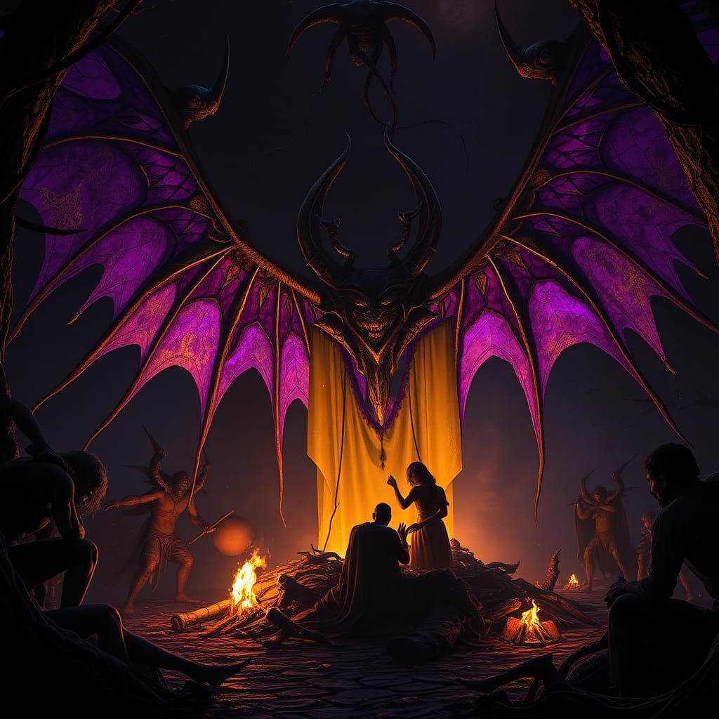 Dark Fantasy Sacrifice Scene in Art Nouveau Style