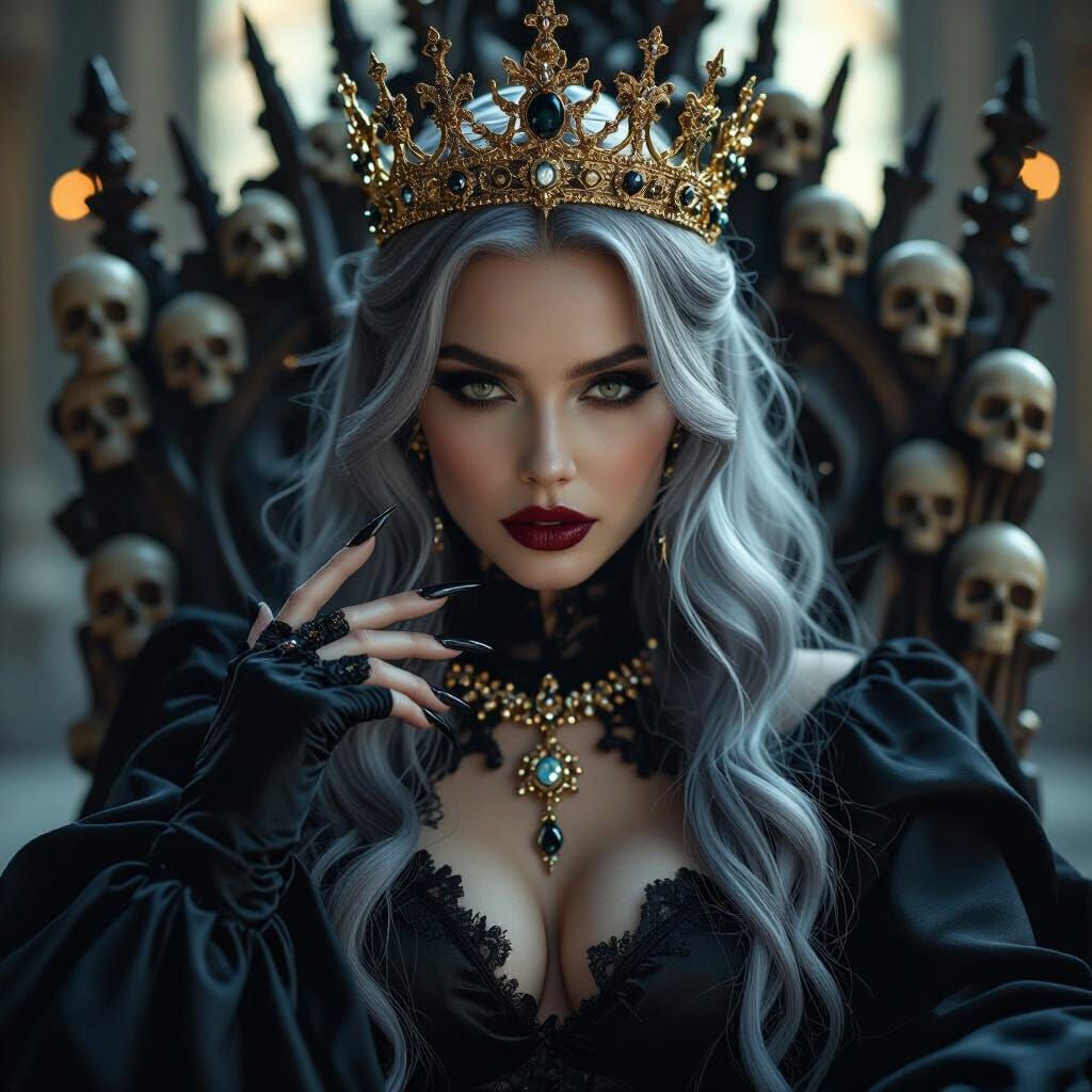 Gothic Queen on Bone Throne: Cinematic Portrait