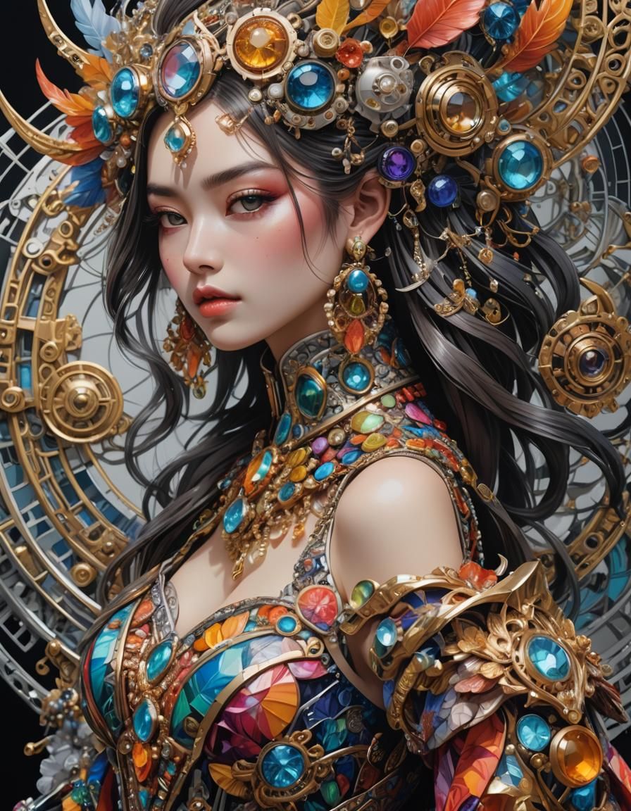 Hyperrealistic Anime Portrait: Woman in Futuristic Jewelry