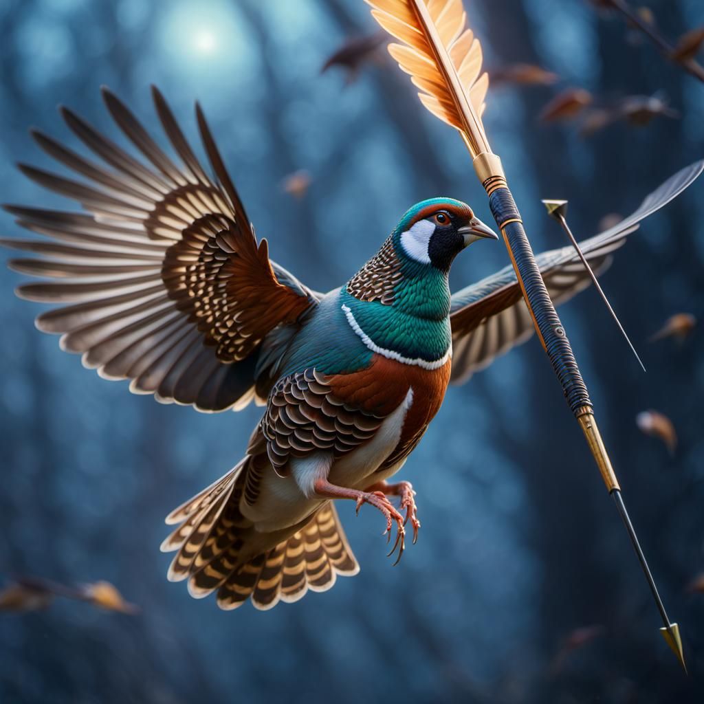 Partridge Pierced by Arrow: Macro Detailed Close-Up
