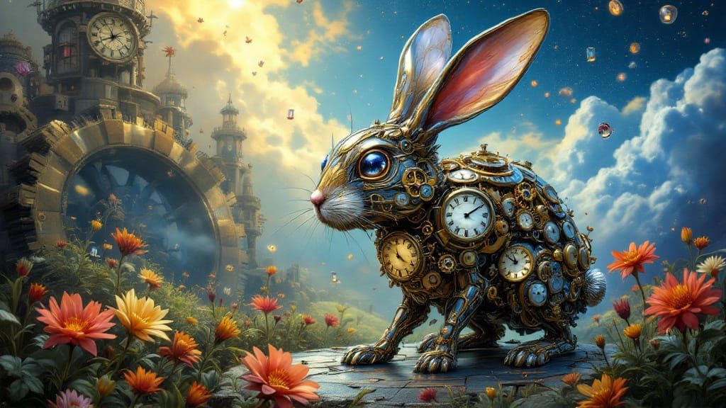 Clockwork Rabbit in Wonderland: A Steampunk Dream