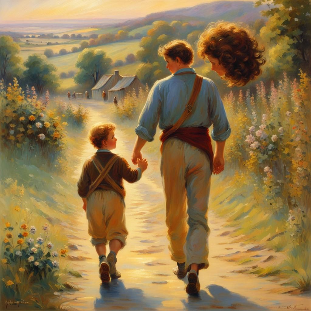 Heartfelt Father-Son Moment in Pastel Colors