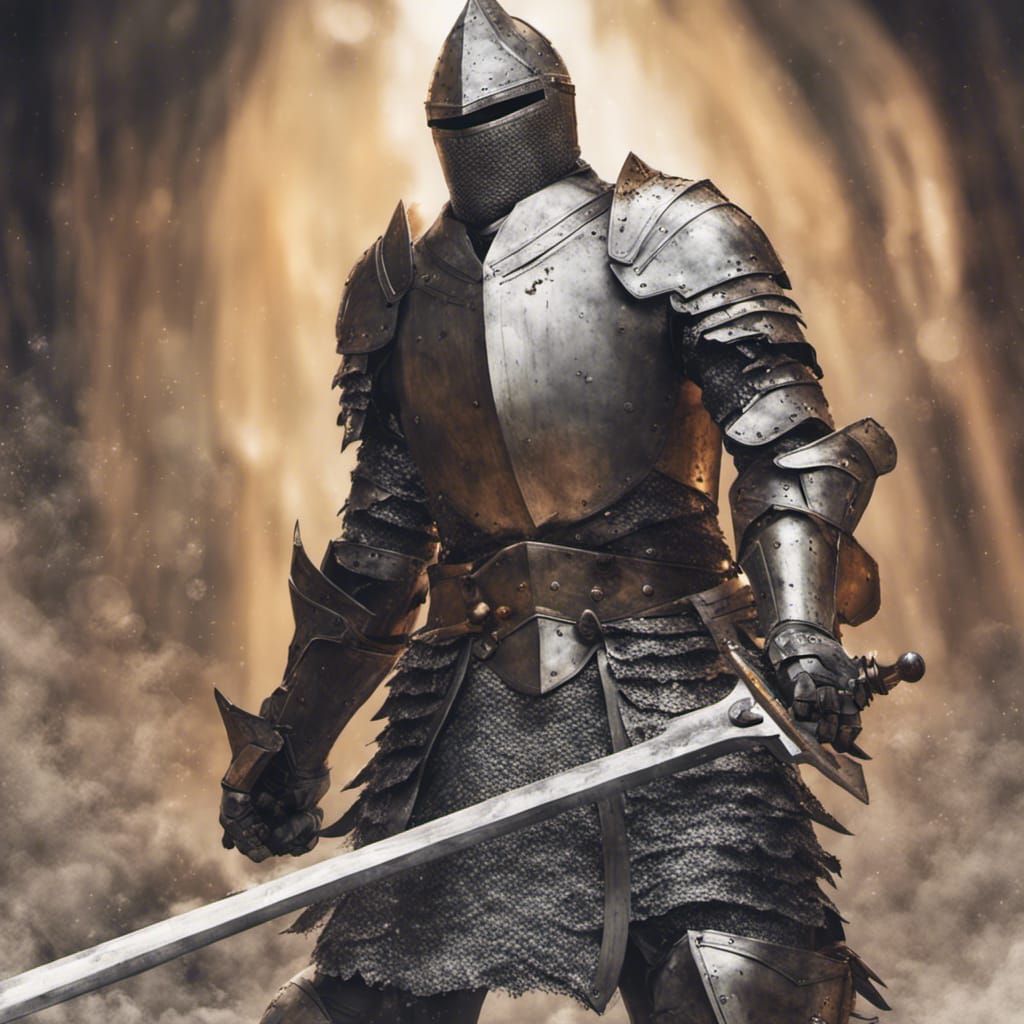 Knight in Metallic Armor Ready for Battle