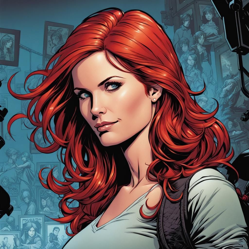 Red Pixie Hair in Comic Book Art Style