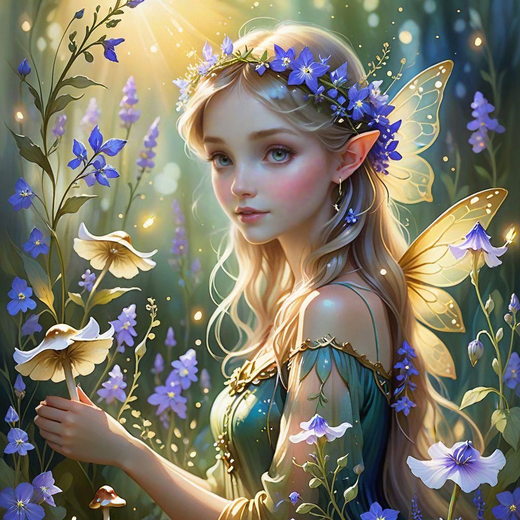 Larkspur Fairy in Watercolor Style