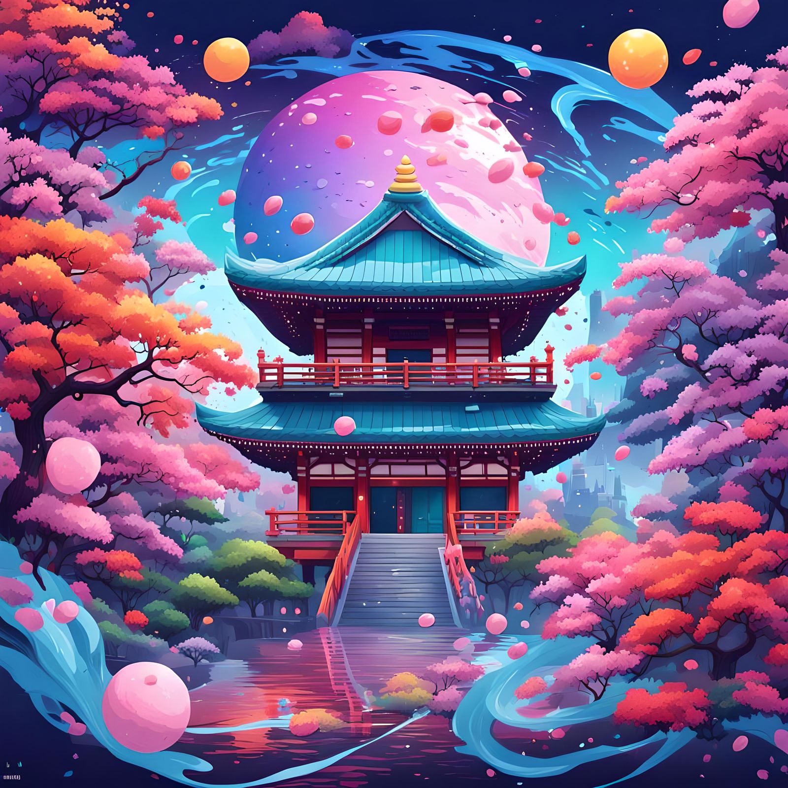 Vibrant Kawaii Illustration in Japan Style