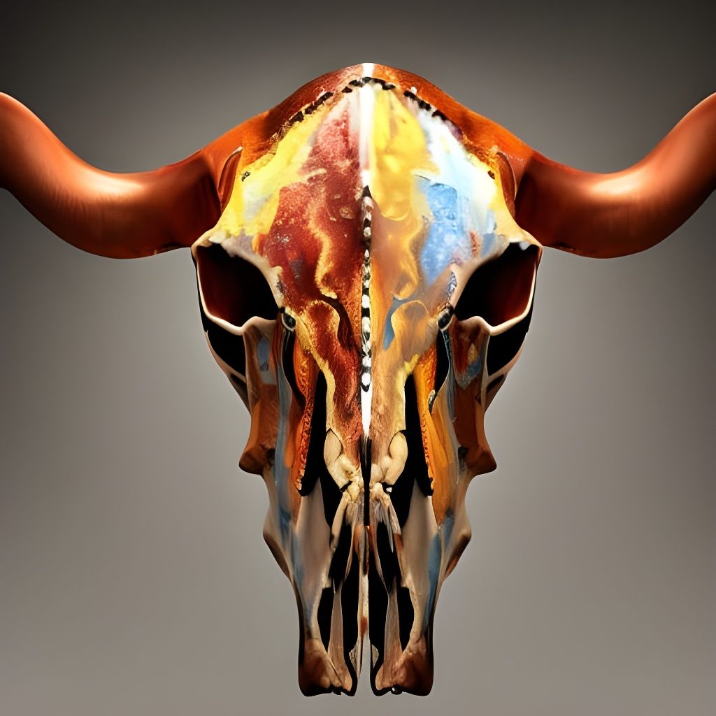 Engraved Cow Skull in Hyperrealistic Splash Art