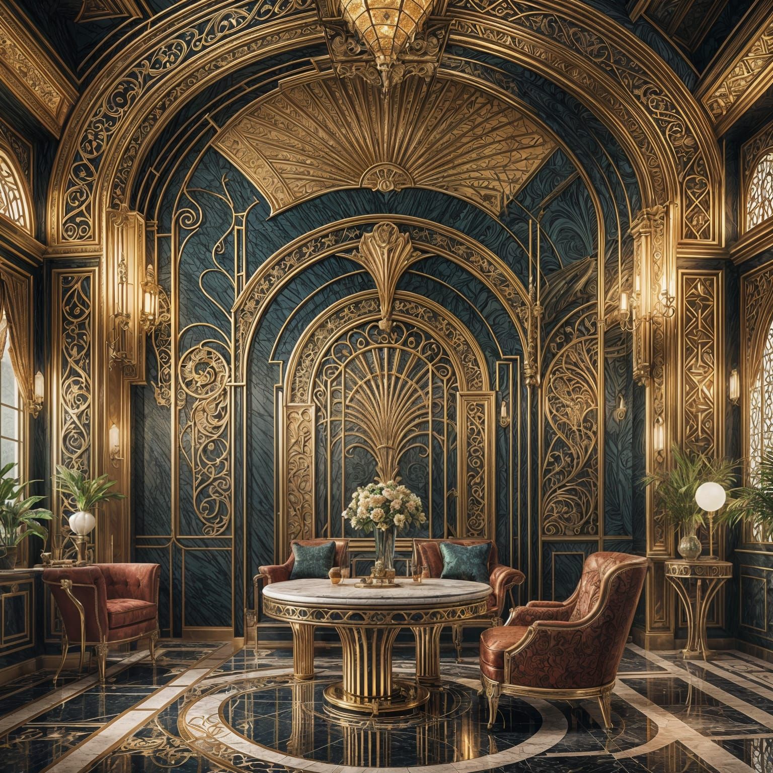 Luxurious Art Deco Interior Design in Matte Painting Style