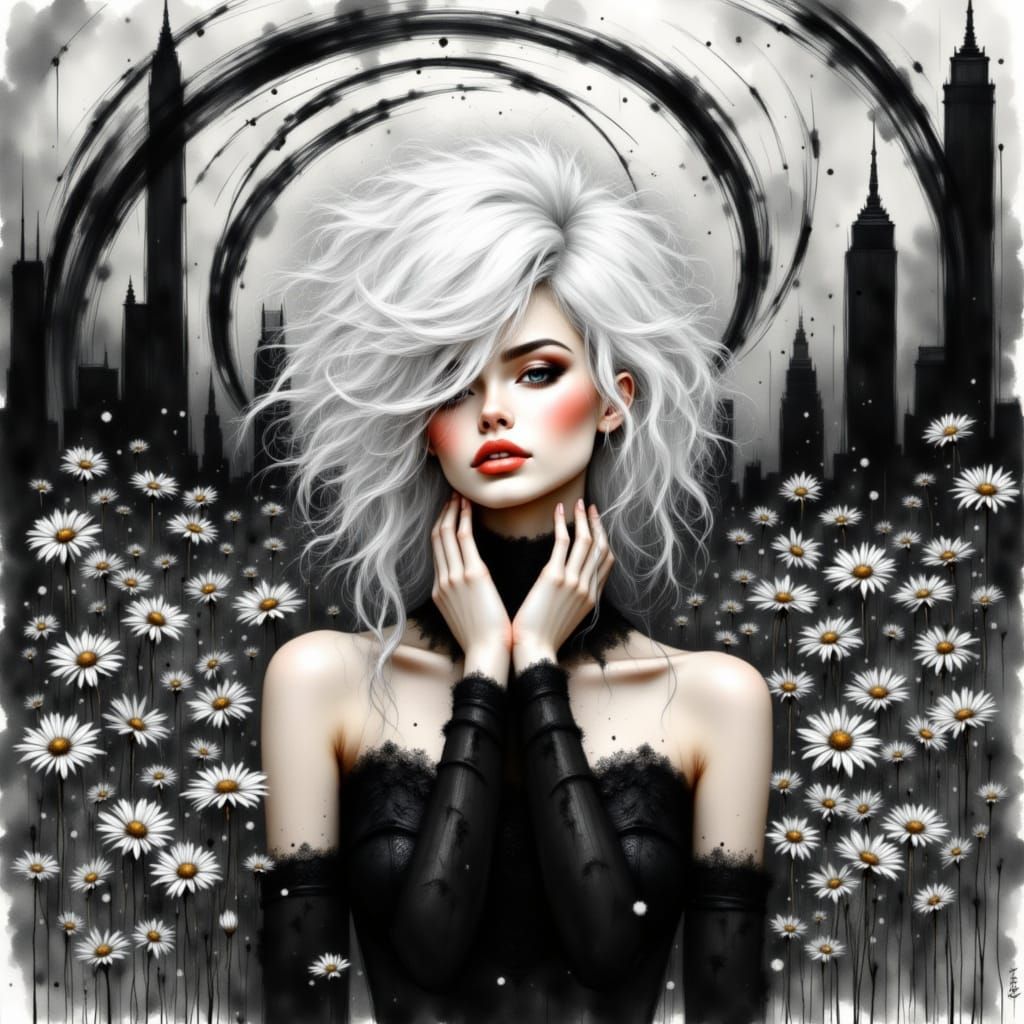 Elegant Woman in Futuristic Ash Thorp Style