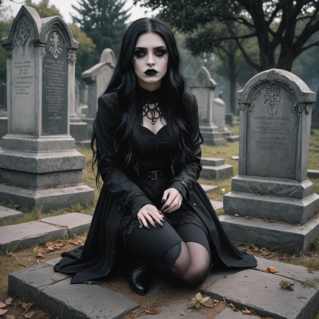 Goth Girl in Graveyard: Hyperrealistic Digital Art