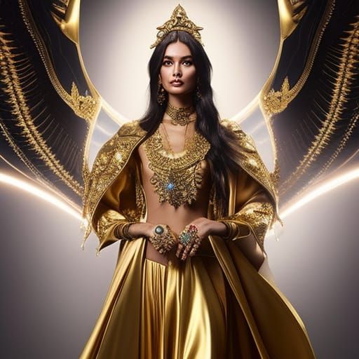 Futuristic Ethereal Angelic Woman in Gold, Digital Portrait