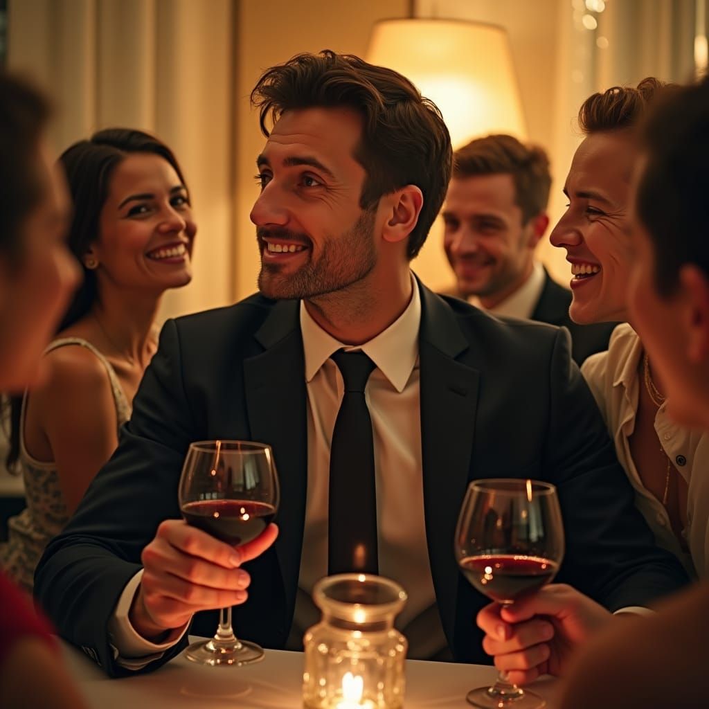 Contemplative Man with Wine, Classical Realism Style