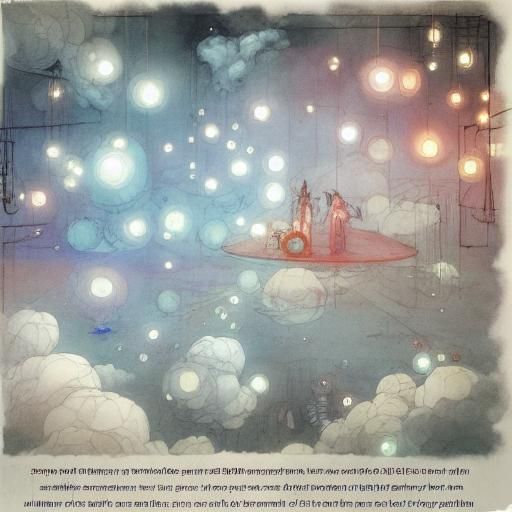 ethereal boy surrounded by floating luminescent orbs, suspended in mid-air within a mystical realm, wispy clouds and sta...